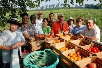 Growers and Volunteers pose for a photograph on the Farm.
